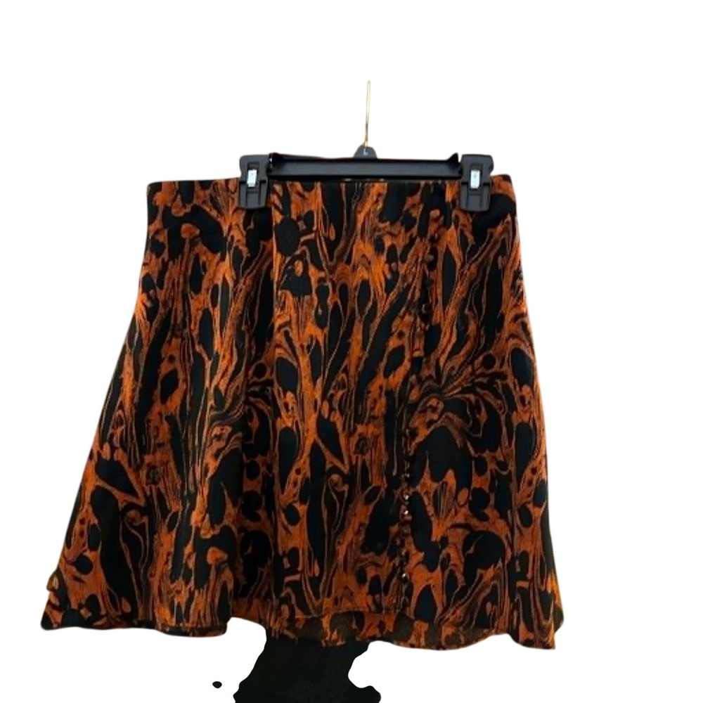 Urban Outfitters Mini Skirt Womens L Orange Black Marble Print Button Y2K